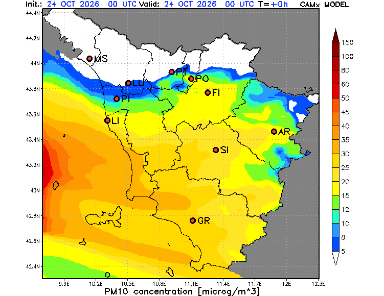 Qualità dell'aria (PM10), previsione ora per ora