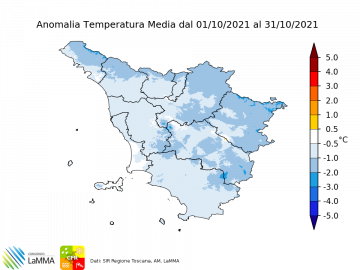 anomalia temperatura media ottobre 2021